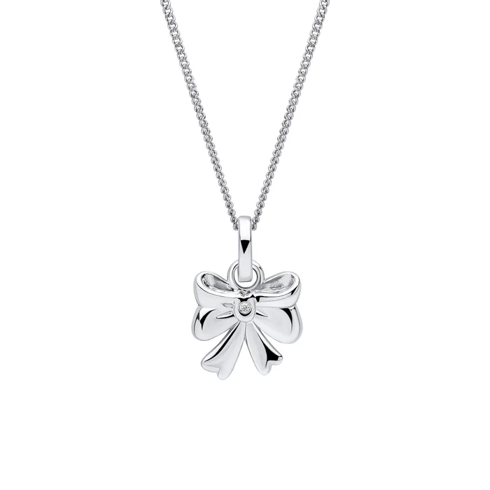 D for Diamonds Sterling Silver Bow Pendant with Diamond