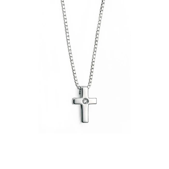 D for Diamonds Sterling Silver Small Cross Pendant with Diamond
