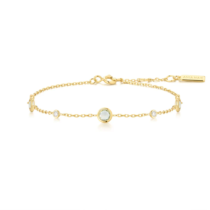 Ania Haie Sterling Silver Gold Plated Mint Green Station Bracelet