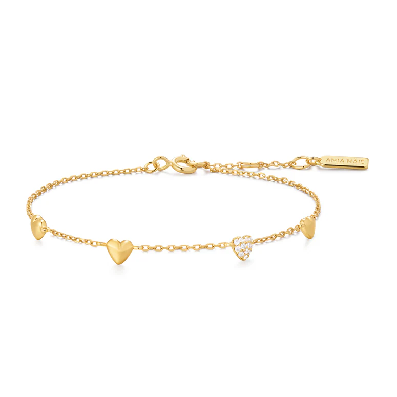 Ania Haie Sterling Silver Gold Plated Pavé Puffed Heart Station Bracelet