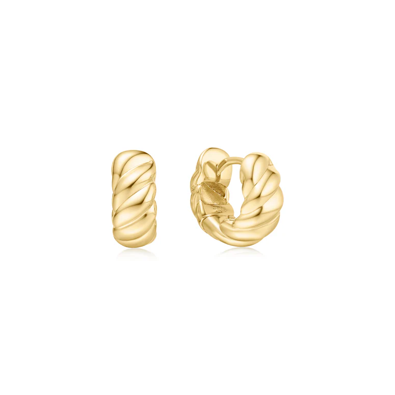 Ania Haie Sterling Silver Gold Plated Bold Texture Small Huggie Hoop Earrings