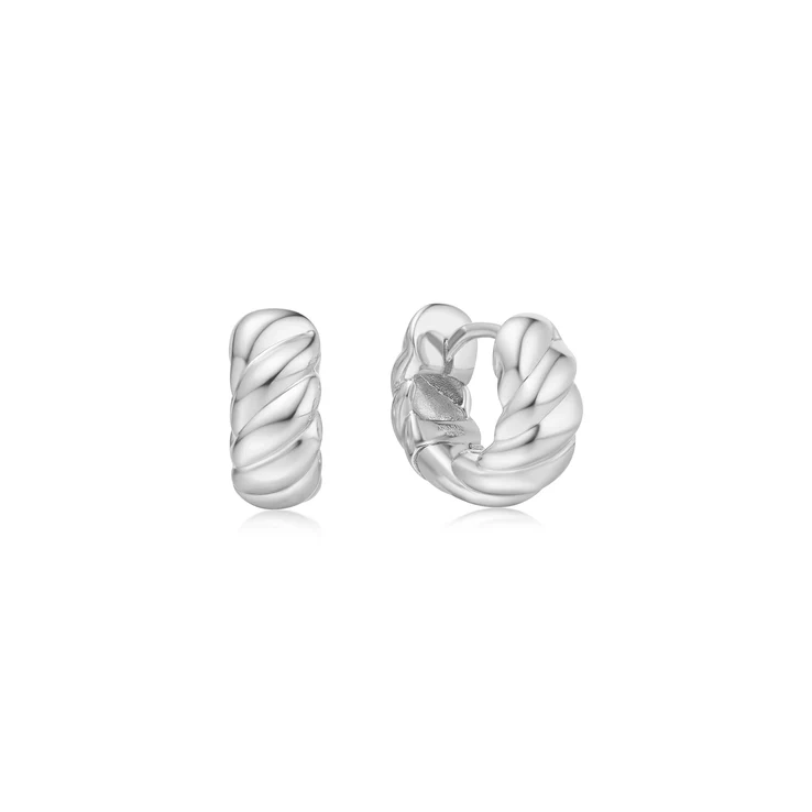 Ania Haie Sterling Silver Bold Texture Small Huggie Hoop Earrings