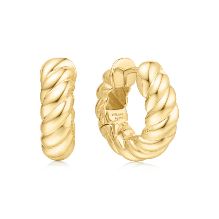 Ania Haie Sterling Silver Gold Plated Bold Texture Medium Huggie Hoop Earrings
