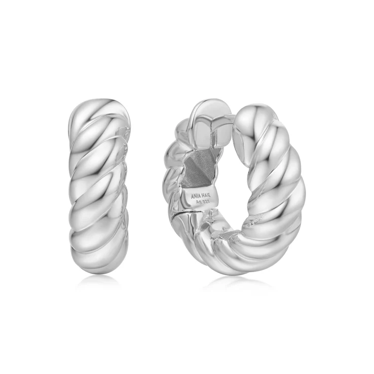 Ania Haie Sterling Silver Bold Texture Medium Huggie Hoop Earrings