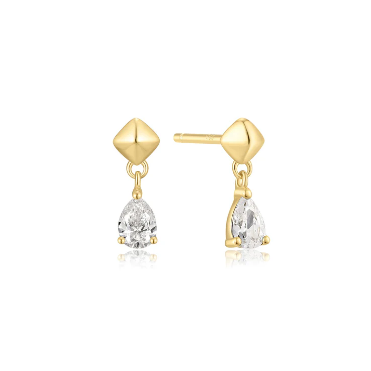 Ania Haie Sterling Silver Gold Plated Pyramid Dangle Threaded Stud Earrings