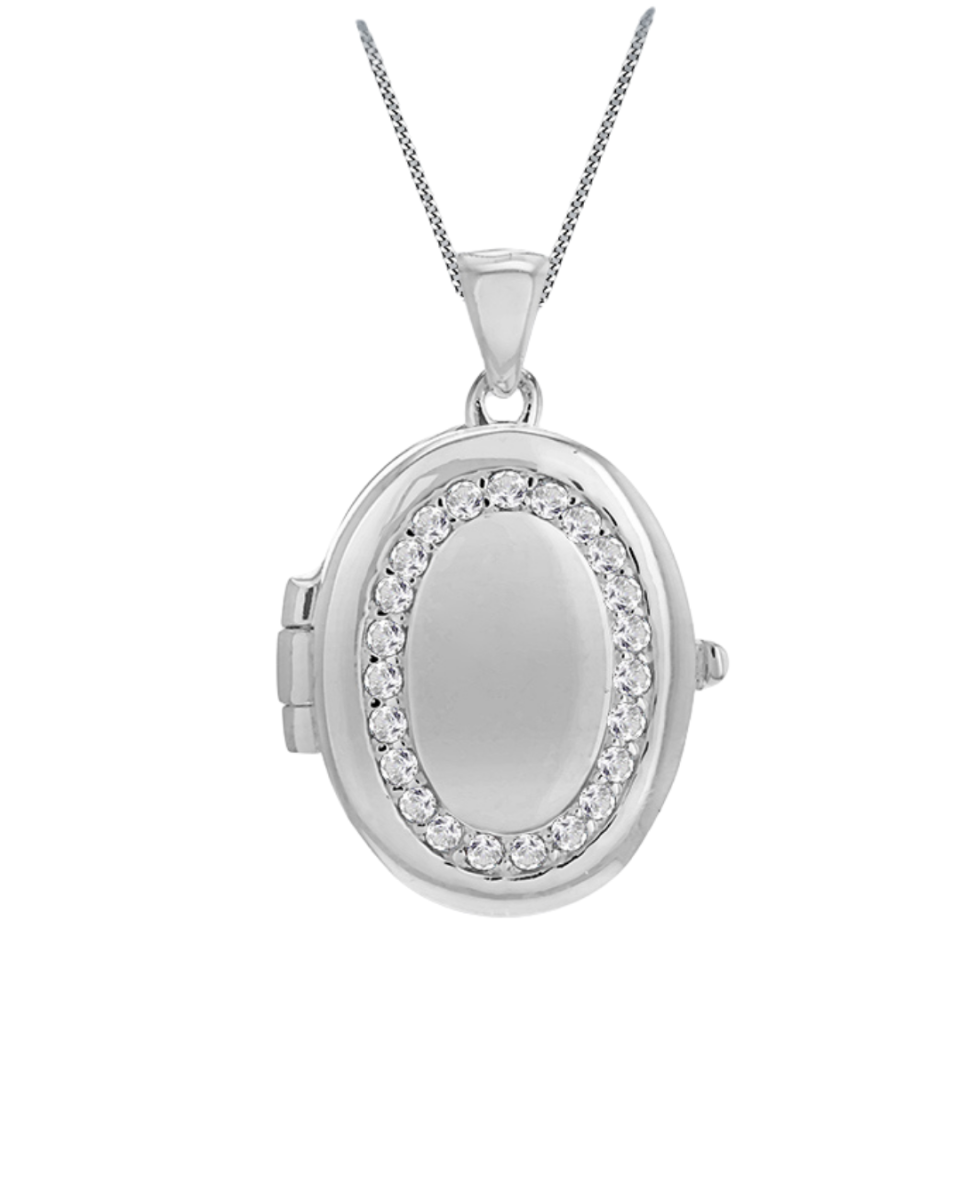 Sterling Silver Oval CZ Locket