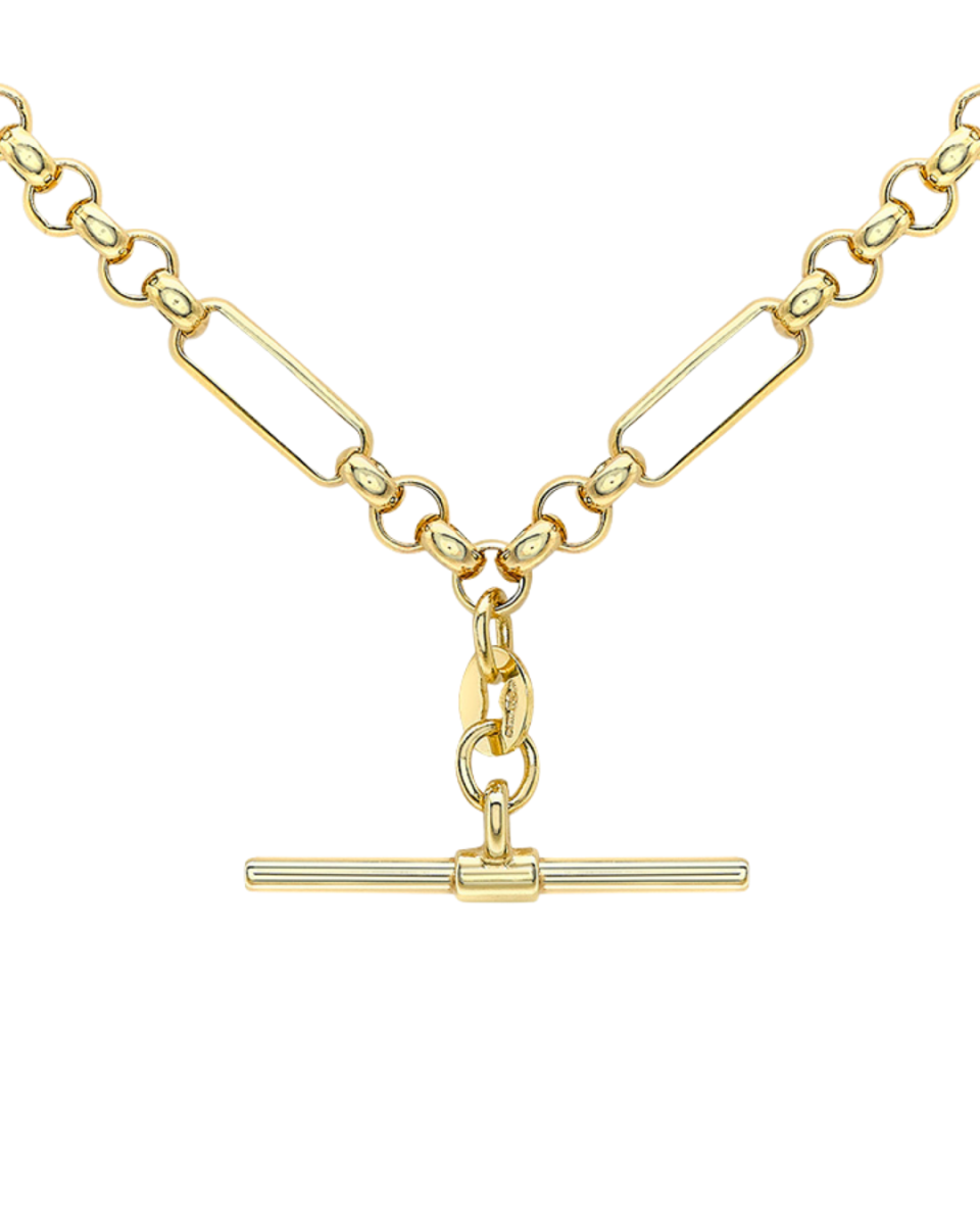 9ct Yellow Gold T-Bar Figaro Belcher Albert Chain