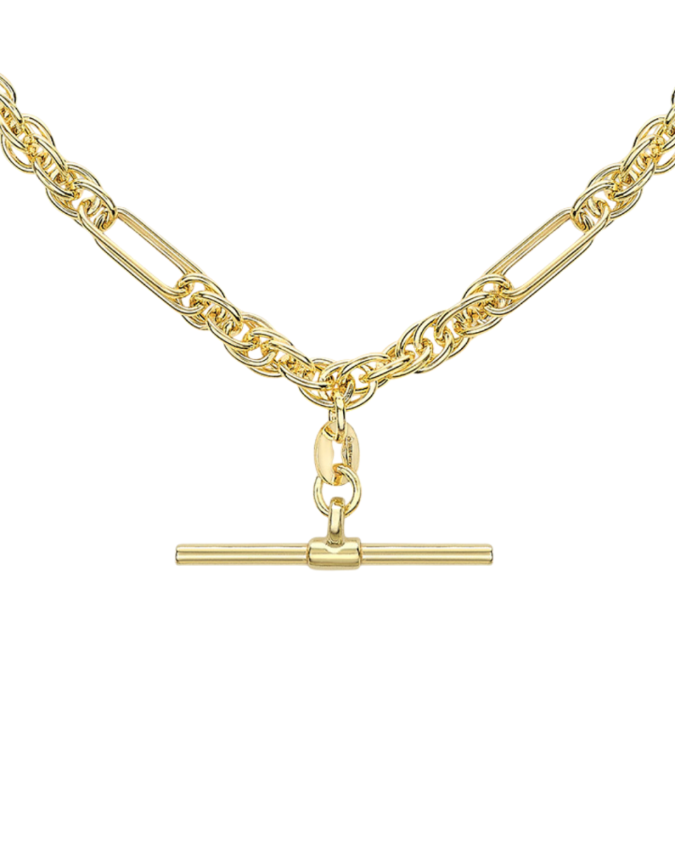 9ct Yellow Gold T-Bar Figaro Rope Albert Chain
