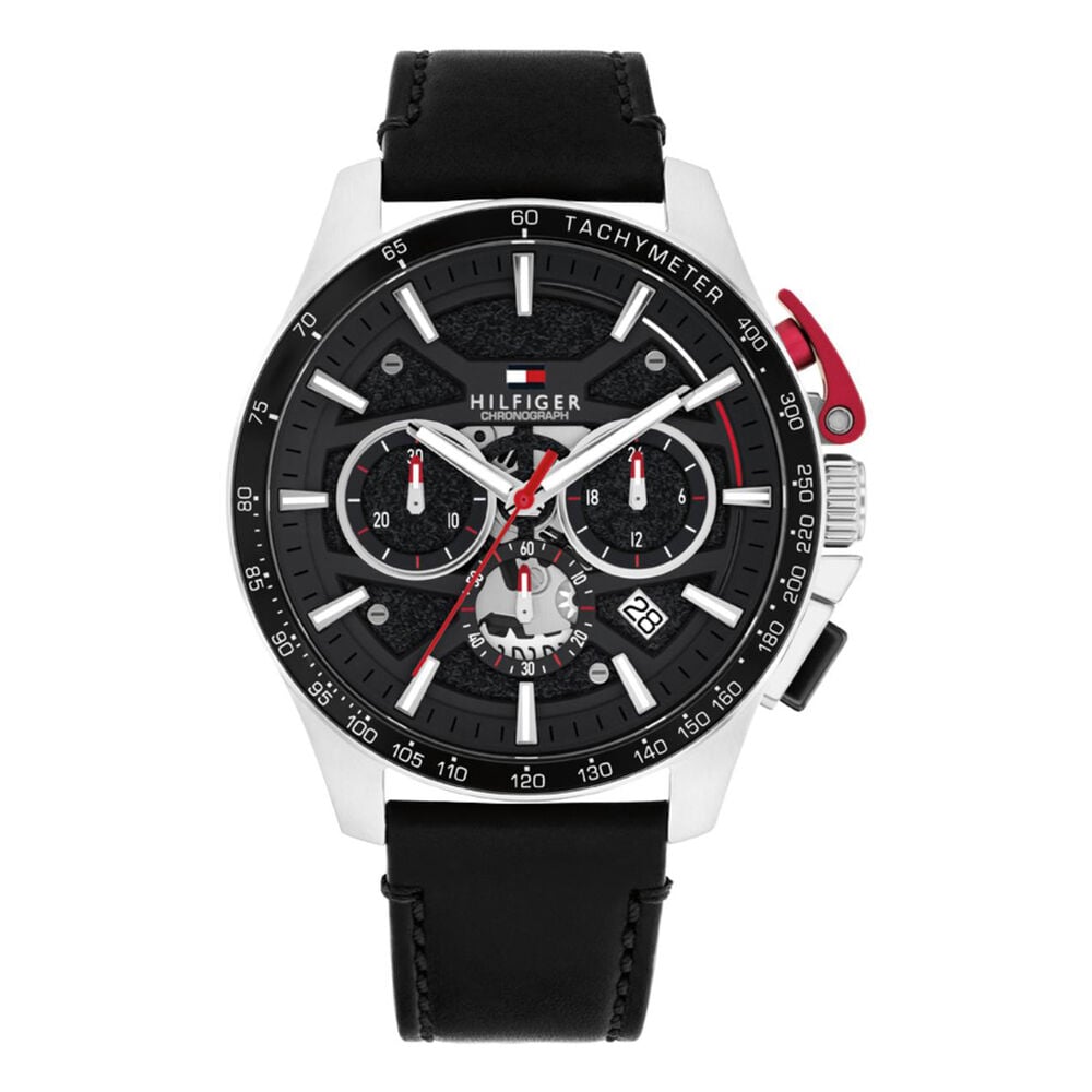 Tommy Hilfiger Bank- Black Leather Strap - Chronograph Gents Watch