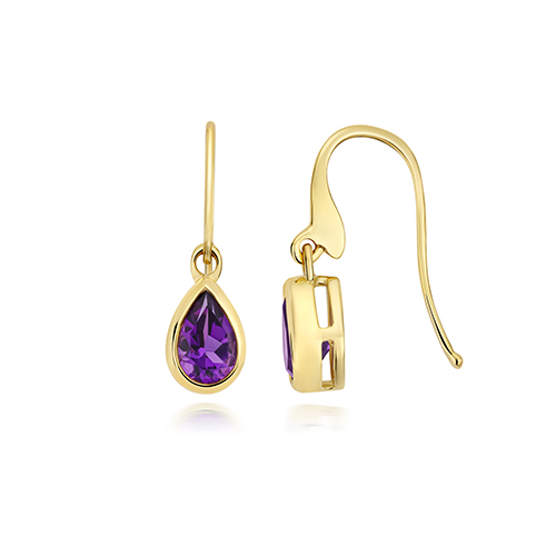 9ct Yellow Gold Amethyst Pear Drop Earrings