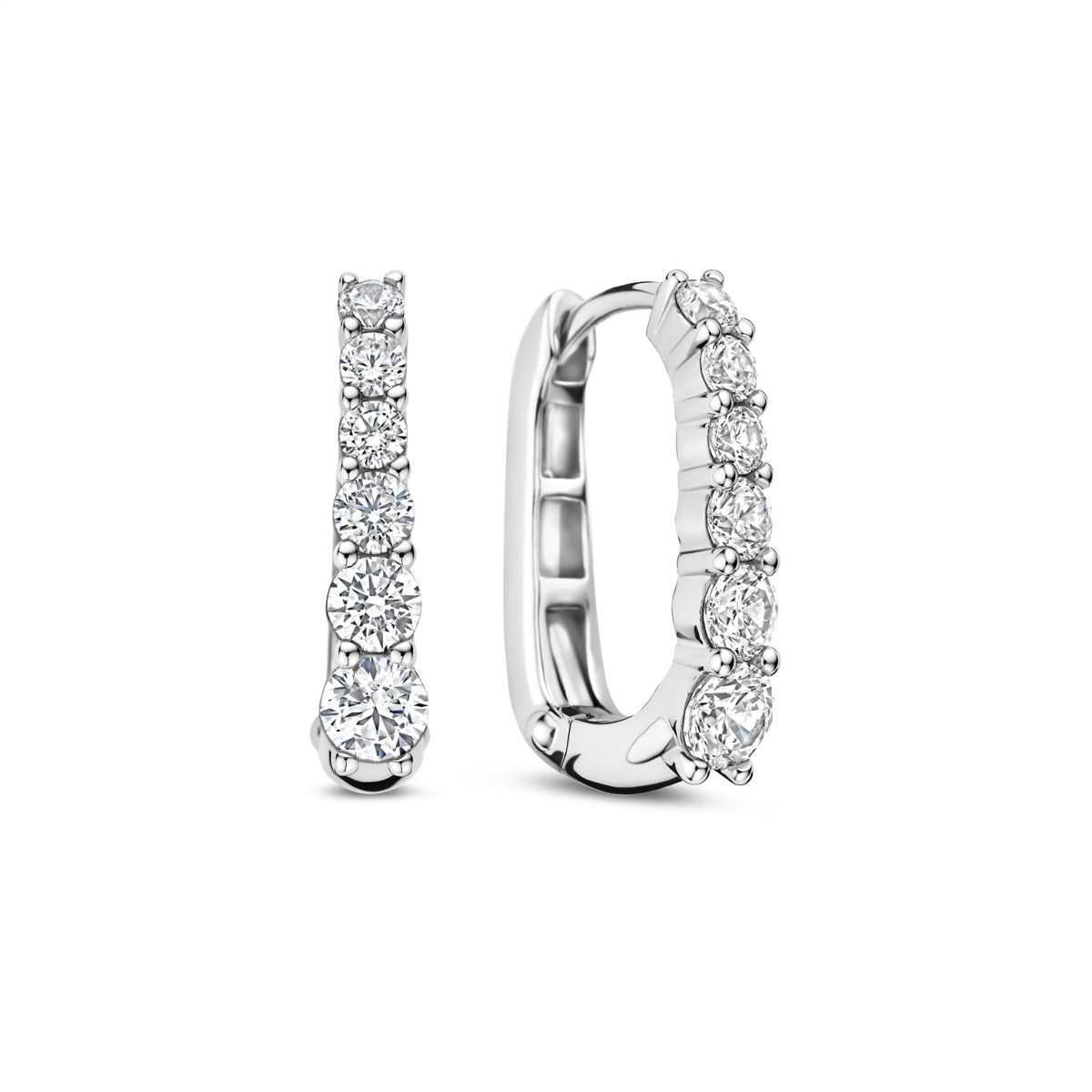 Ti Sento Sterling Silver Graduated CZ Oval Hoop Earrings