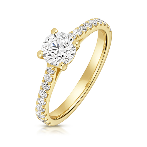 9ct Yellow Gold Round Claw Set Solitaire Lab Diamond Ring With Claw Set Shoulders