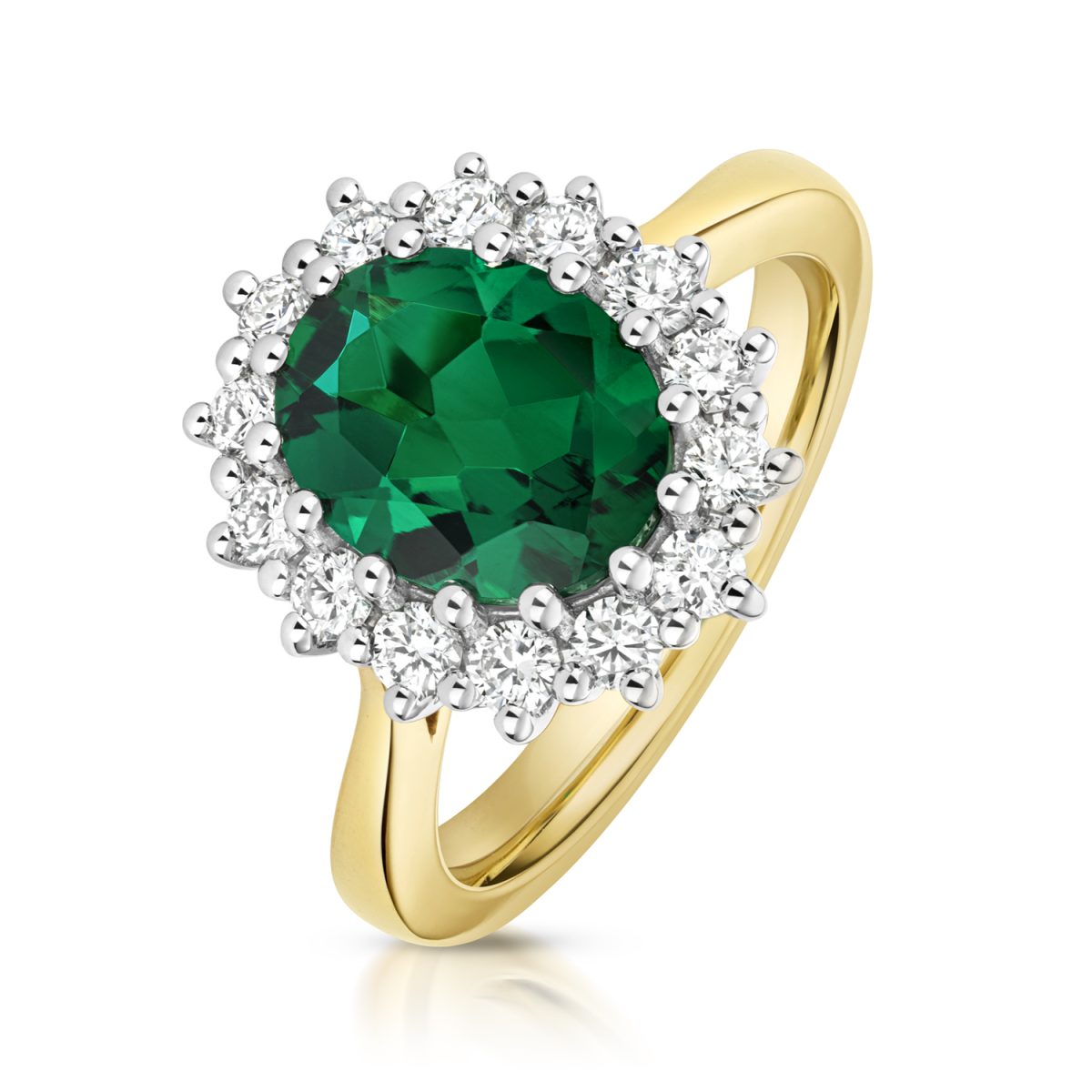 9ct Yellow Gold Lab Grown Oval Emerald & Diamond Ring