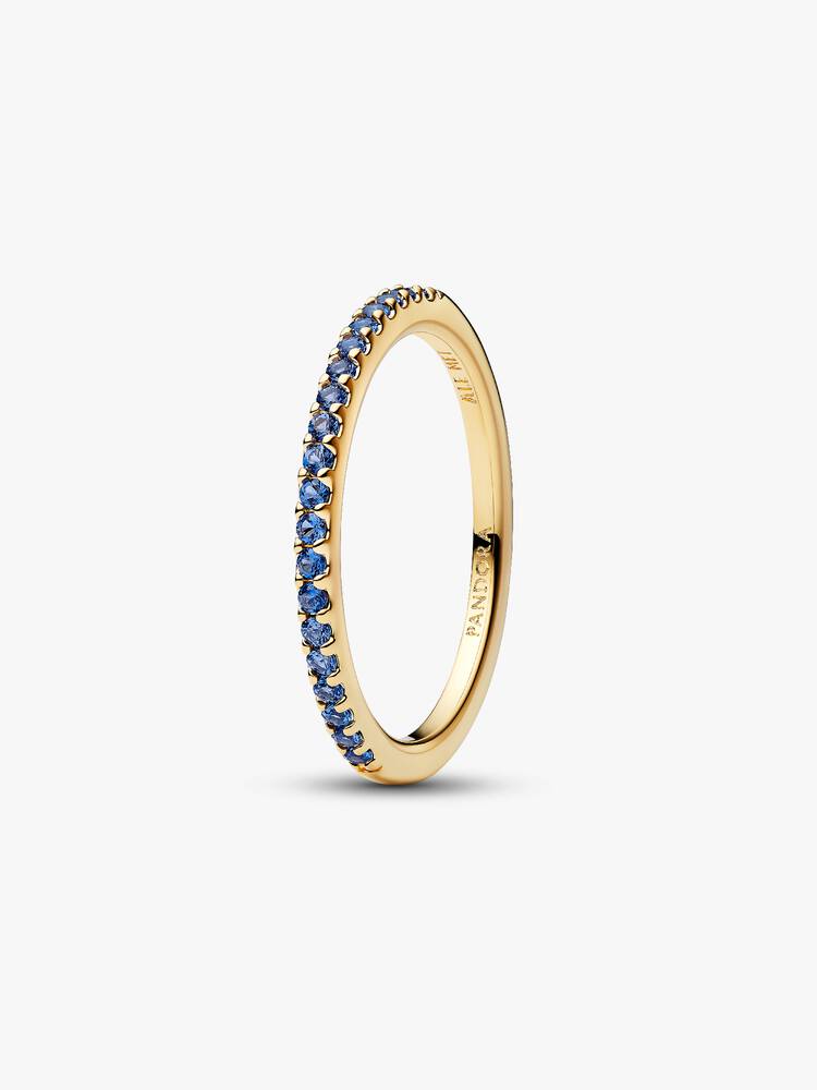 Pandora 14ct Gold Plated Sparkling Blue Half-Eternity Band Ring Size 58