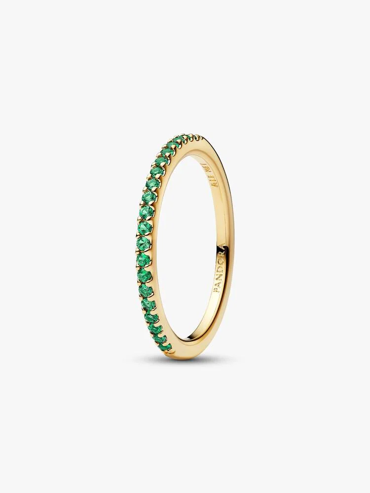 Pandora 14ct Gold Plated Sparkling Green Half-Eternity Band Ring Size 50