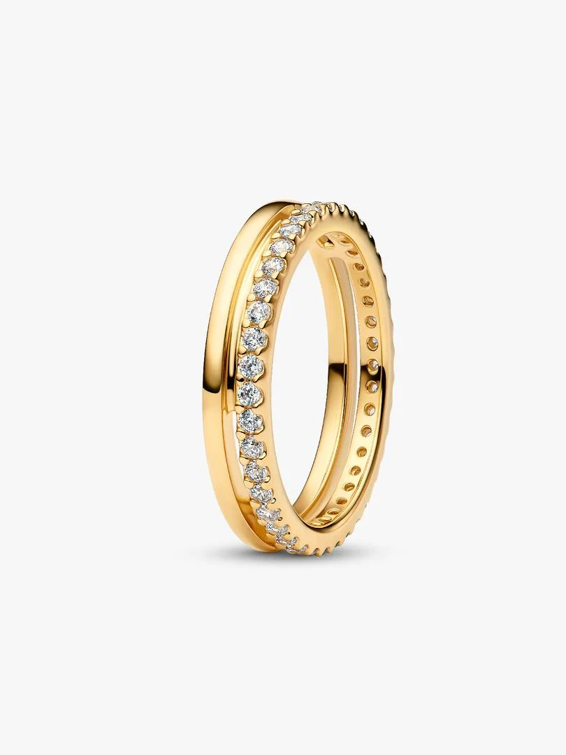 Pandora 14ct Gold Plated Double Band Ring Size 58