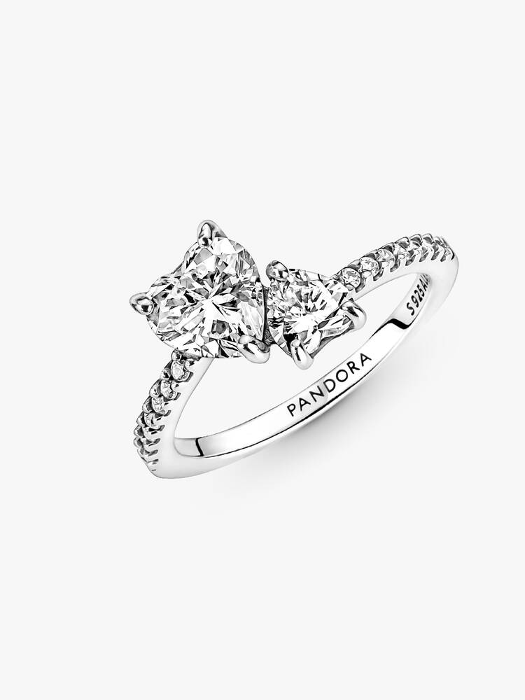 Pandora Sterling Silver Double Heart Sparkling Ring Size 58
