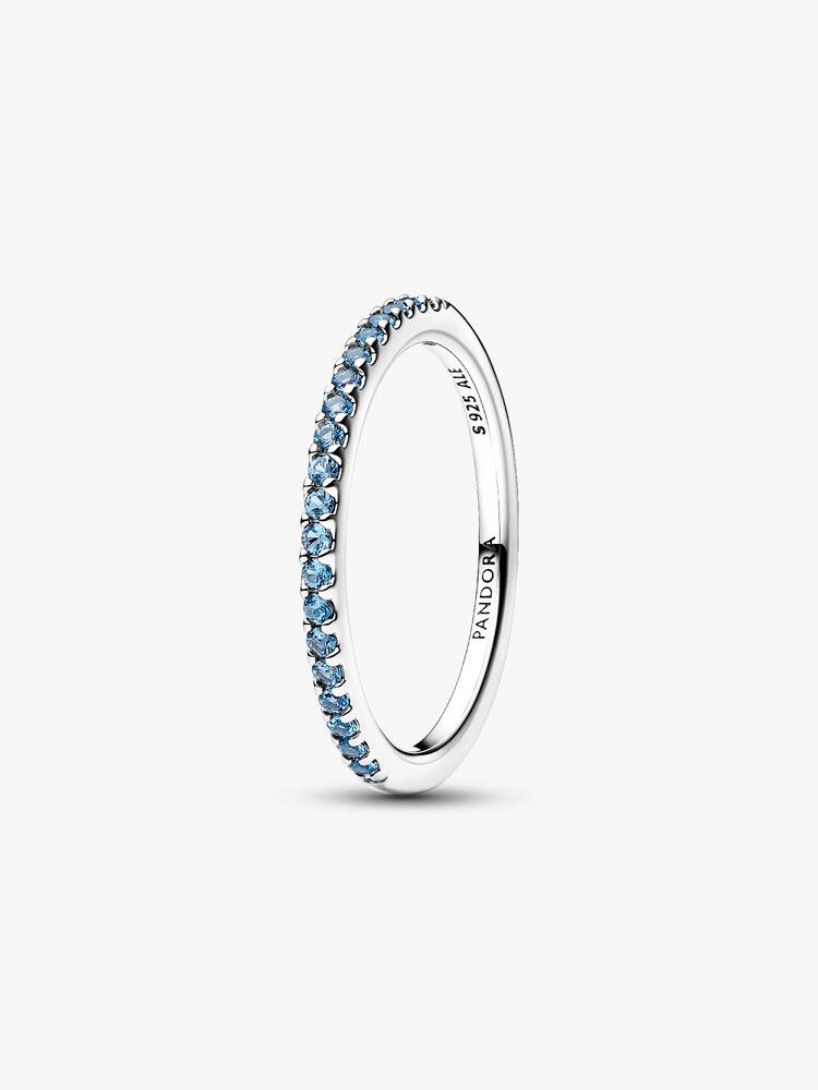 Pandora Sterling Silver Sparkling Aquamarine Half-Eternity Band Ring Size 60