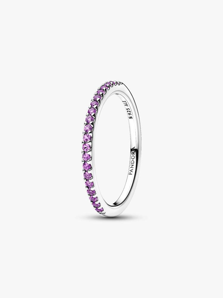 Pandora Sterling Silver Sparkling Purple Half-Eternity Band Ring Size 60