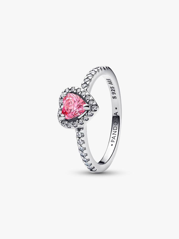 Pandora Sterling Silver Elevated Pink Heart Ring Size 56