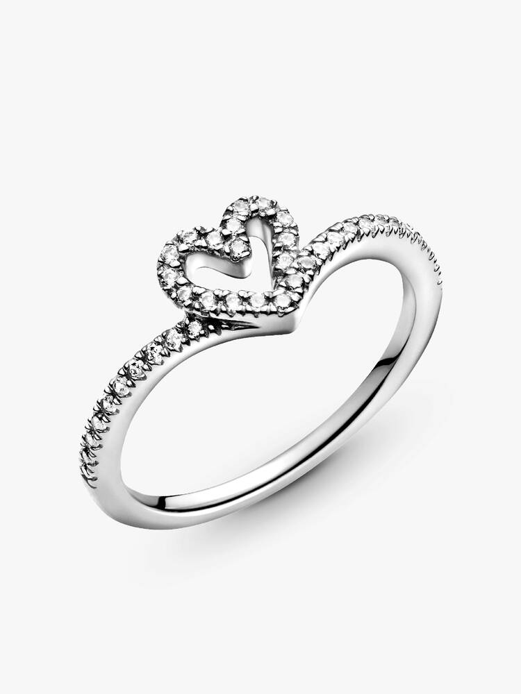 Pandora Sterling Silver Sparkling Wishbone Heart Ring Size 50