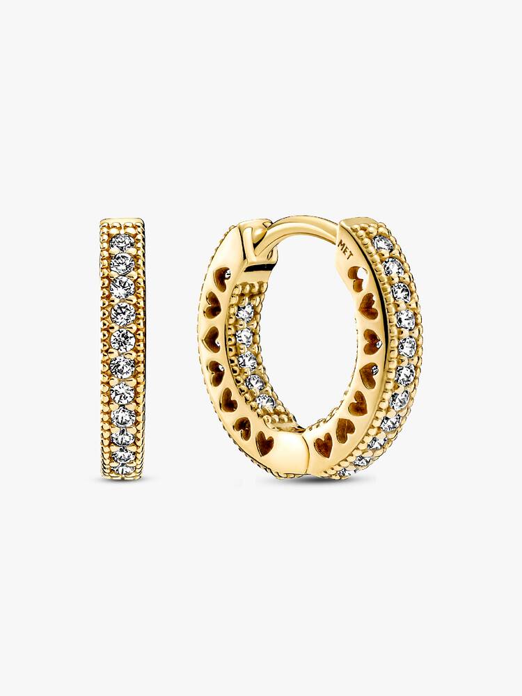 Pandora 14ct Gold Plated Pavé Heart Hoop Earrings