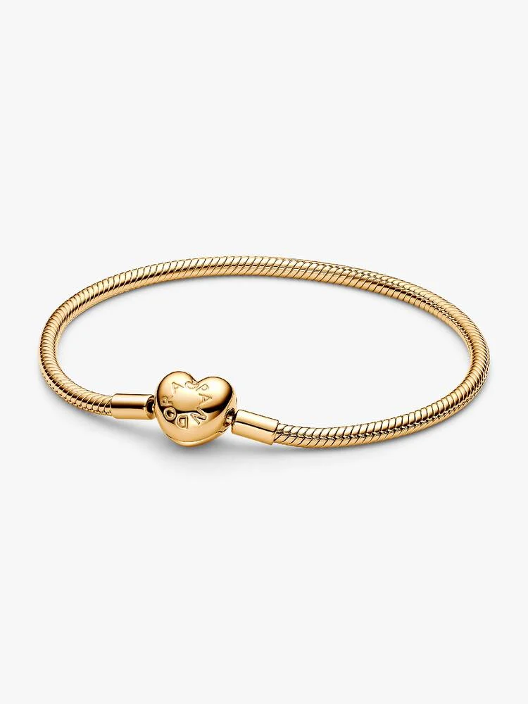 Pandora 14ct Gold Plated Moments Heart Clasp Snake Chain 18cm Bracelet