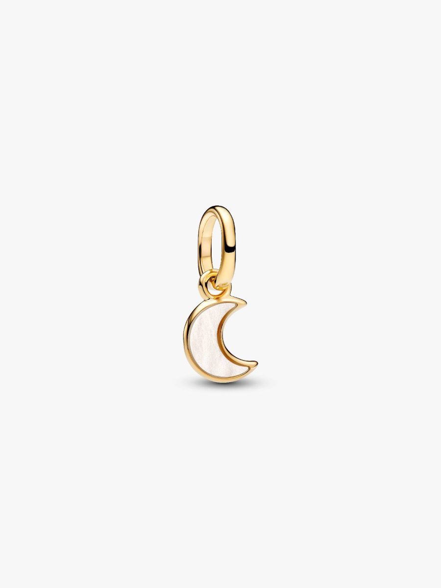 Pandora 14ct Gold Plated White Crescent Moon Mini Dangle Charm