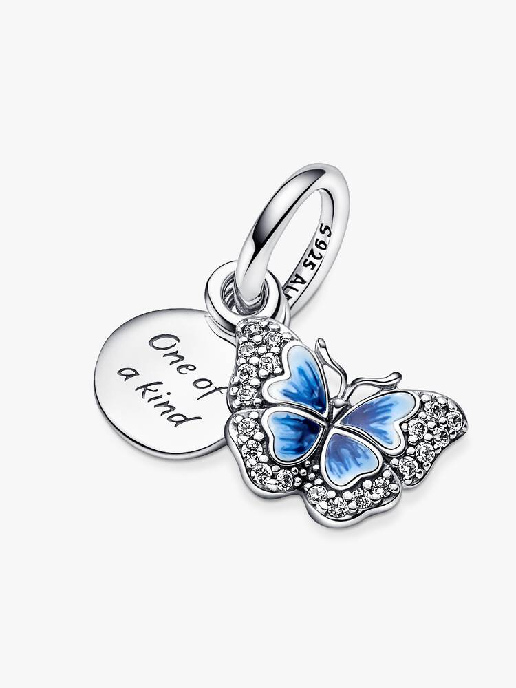 Pandora Sterling Silver Blue Butterfly & Quote Double Dangle Charm
