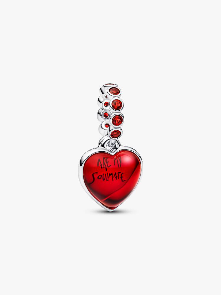 Pandora Sterling Silver Red Murano Glass Heart Double Dangle Charm