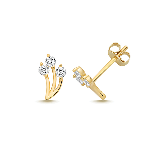9ct Yellow Gold CZ Fan Stud Earrings