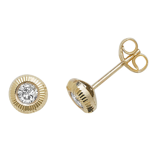 9ct Yellow Gold Round CZ Stud Earrings