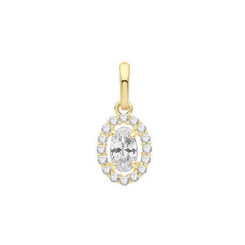 9ct Yellow Gold CZ Oval Halo Pendant