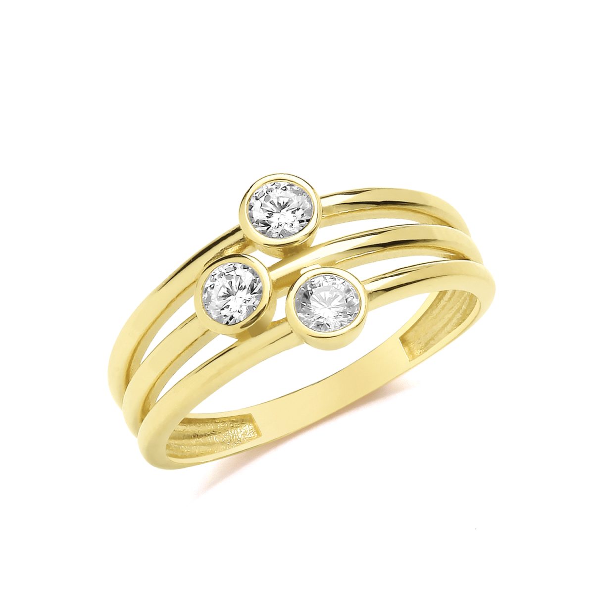 9ct Yellow Gold Triple CZ Ring