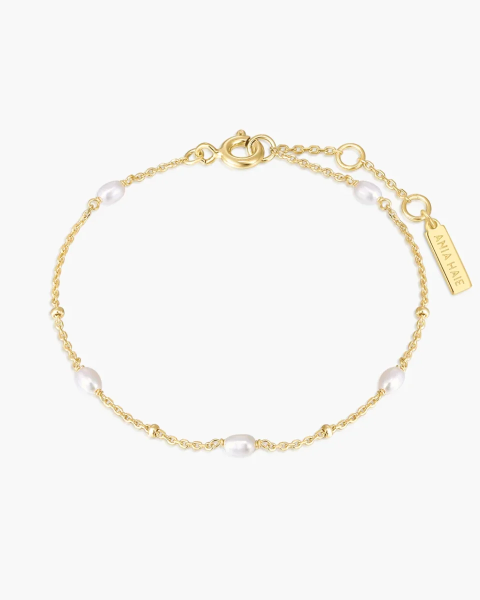 Ania Haie Sterling Silver Gold Plated Alternating Pearl & Bead Station Bracelet