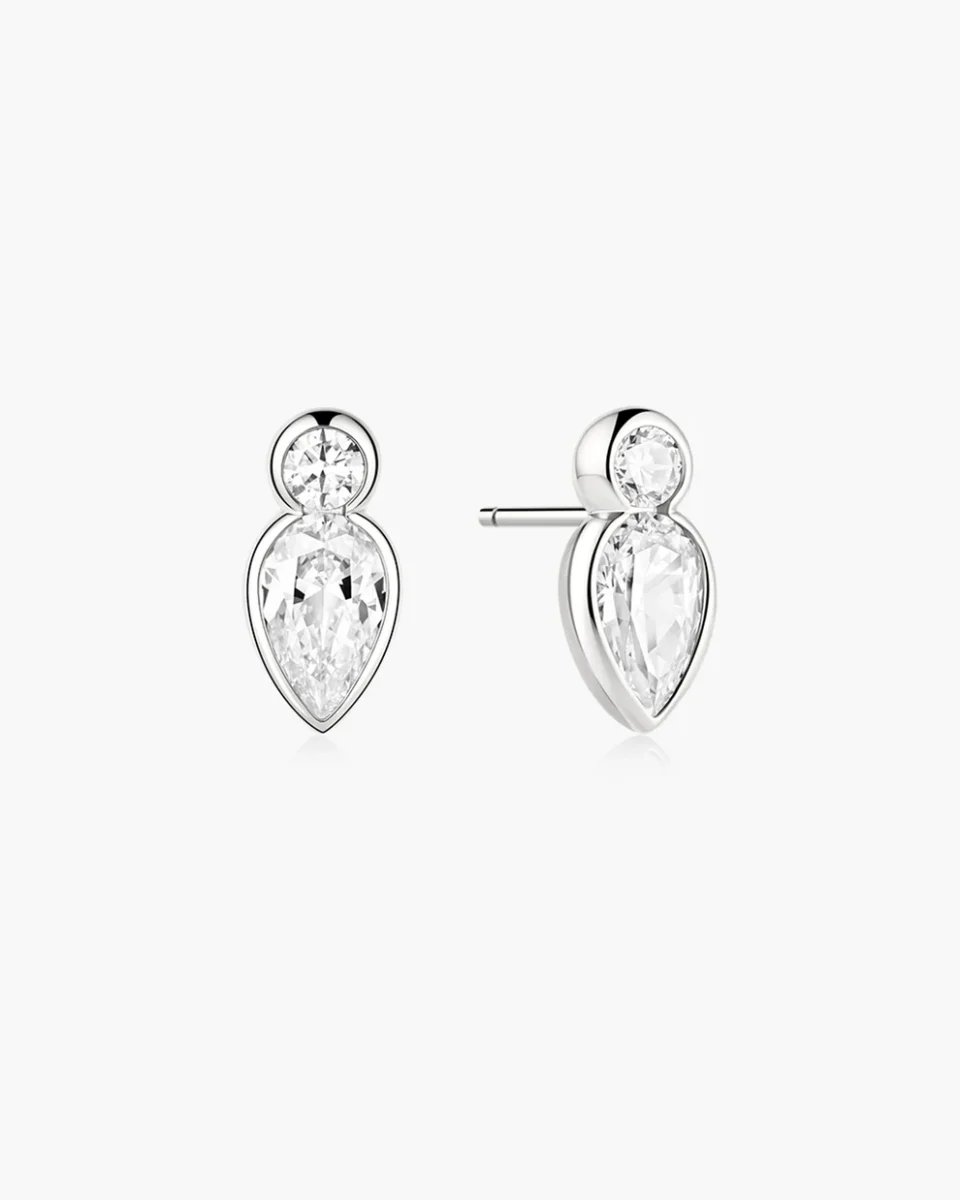 Ania Haie Sterling Silver Bezel Inverted Teardrop & Round Stud Earrings