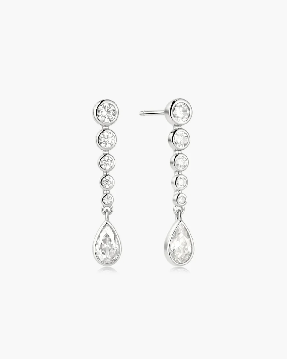 Ania Haie Sterling Silver Graduated Bezel Round & Teardrop Dangle Stud Earrings