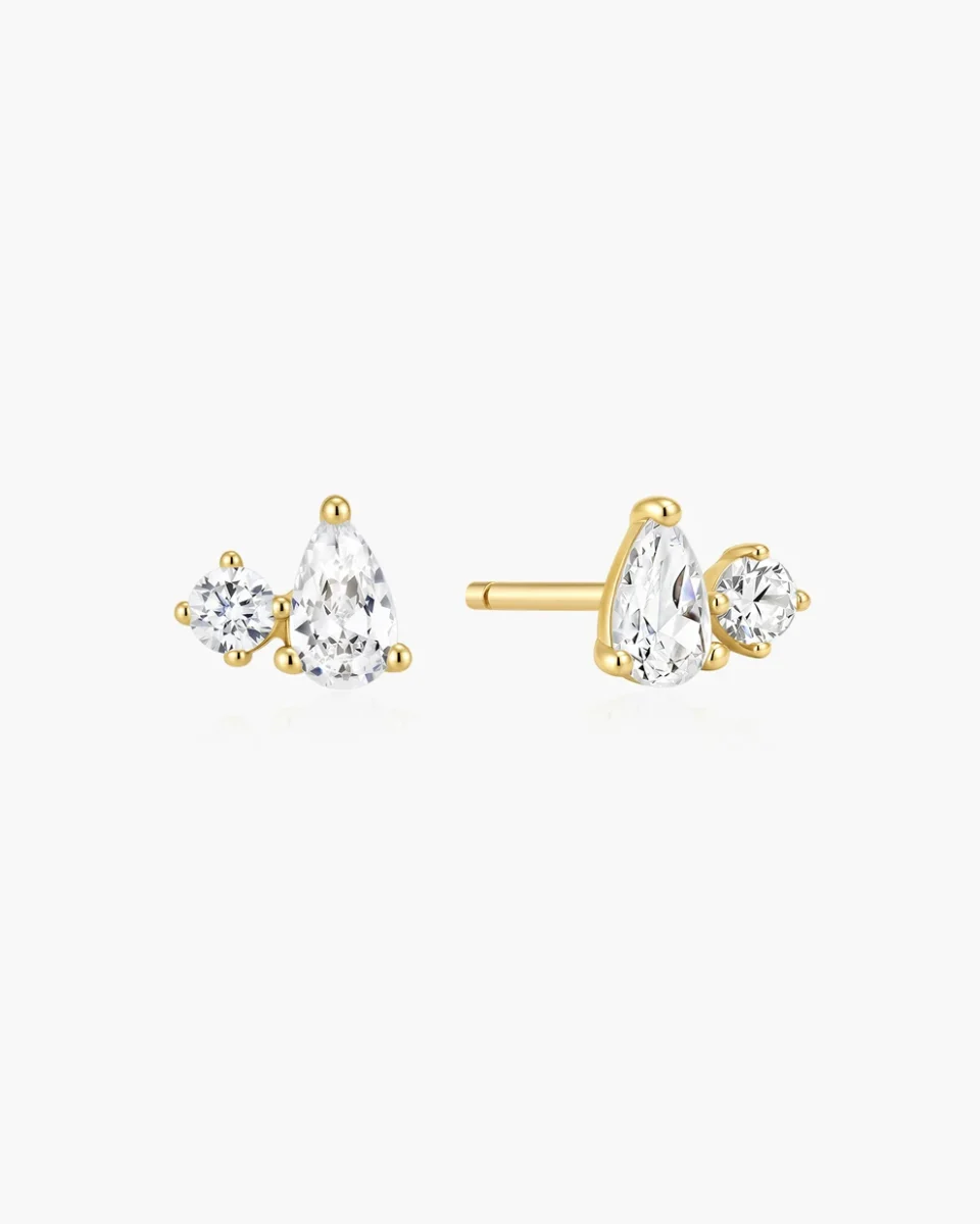 Ania Haie Sterling Silver Gold Plated Toi & Moi Stud Earrings