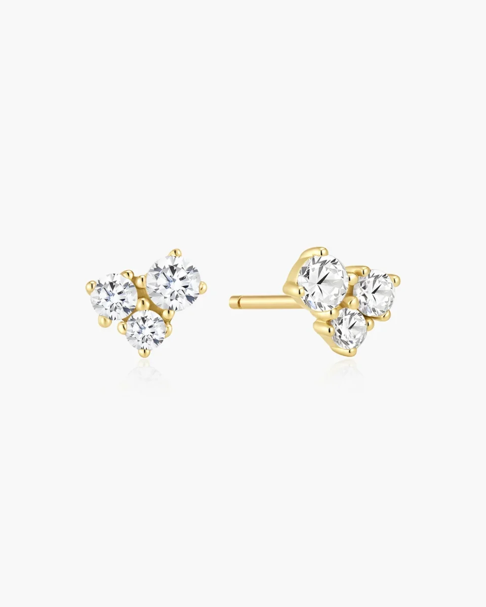 Ania Haie Sterling Silver Gold Plated Graduated Trinity Stud Earrings