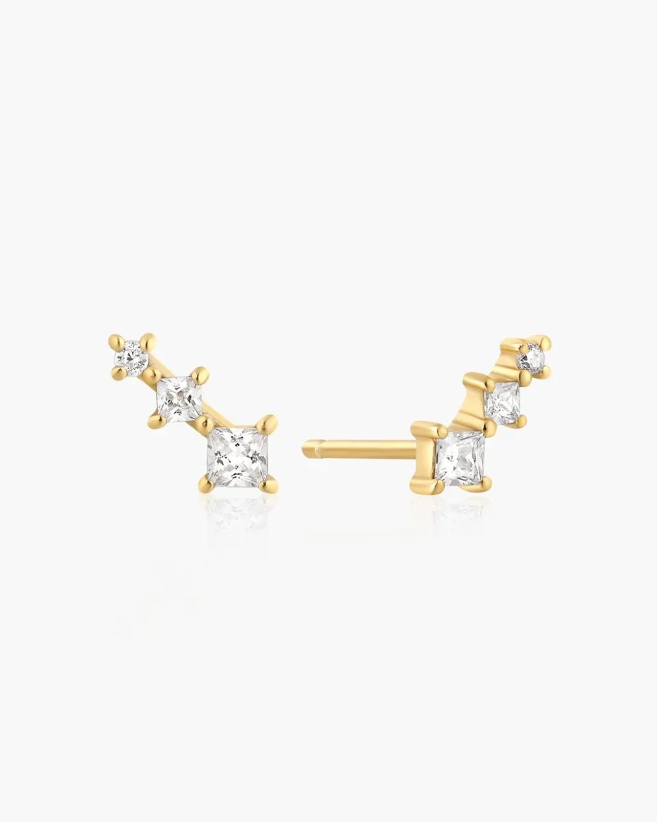 Ania Haie Sterling Silver Gold Plated Graduated Trio Stud Earrings
