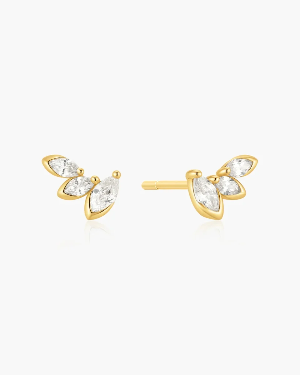 Ania Haie Sterling Silver Gold Plated Half-Bezel Triple Marquise Stud Earrings