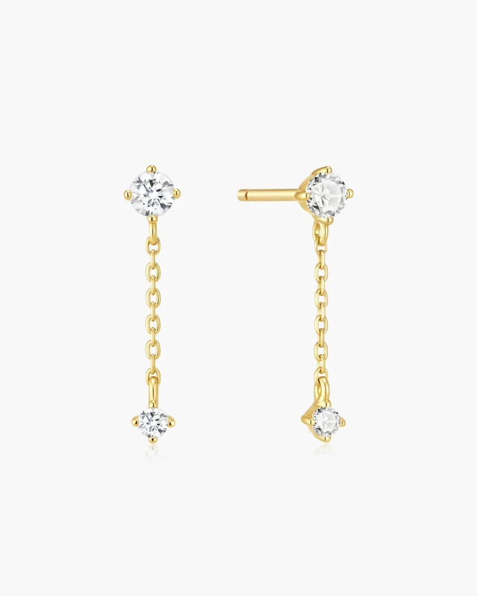Ania Haie Sterling Silver Gold Plated Chain Drop Stud Earrings