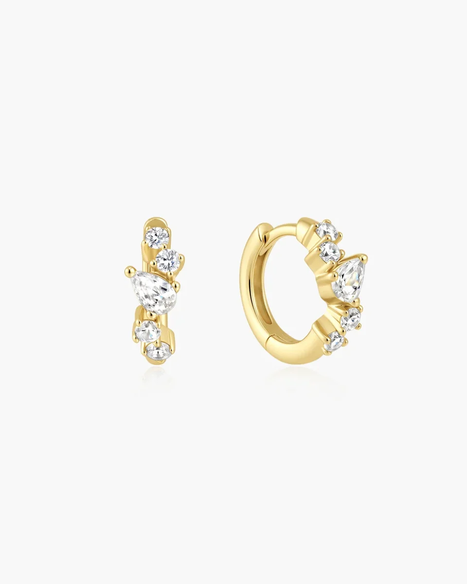 Ania Haie Sterling Silver Gold Teardrop & Round Zig-Zag Huggie Hoop Earrings