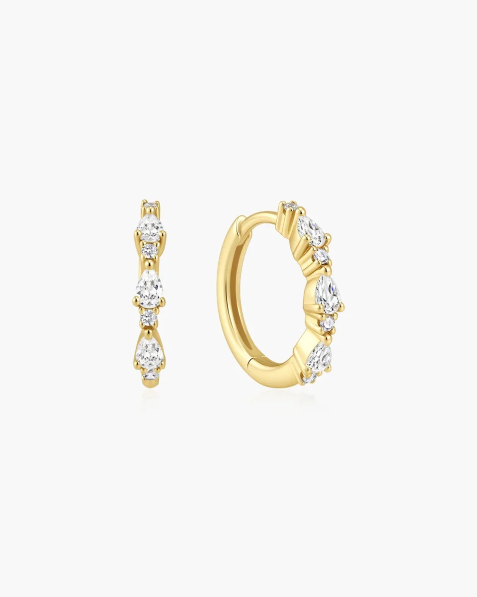 Ania Haie Sterling Silver Gold Plated Teardrop Trio Huggie Hoop Earrings
