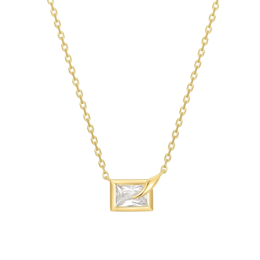 Ania Haie Sterling Silver Gold Plated Sparkling Bezel-Set Cube Necklace