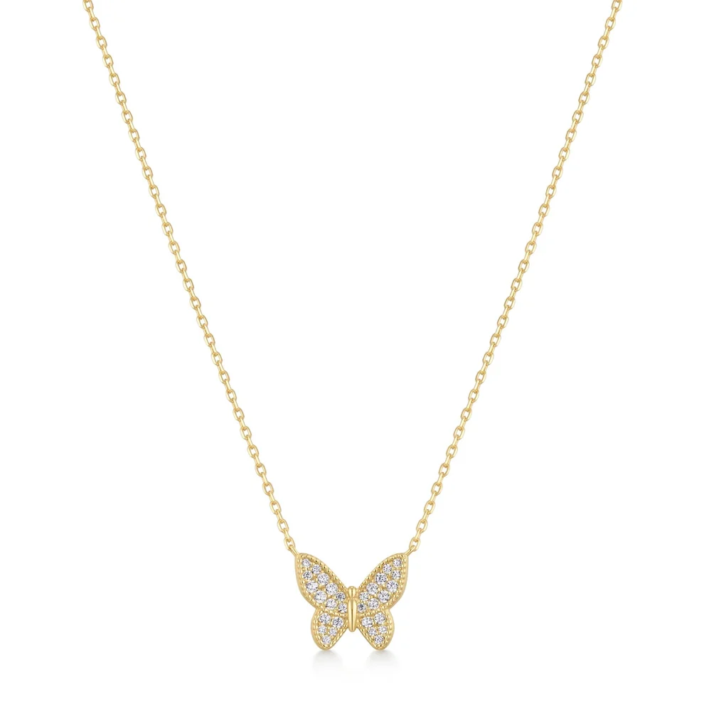 Ania Haie Sterling Silver Gold Plated Butterfly Pavé Necklace