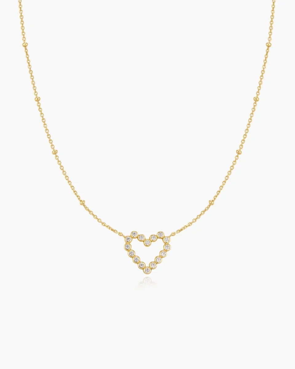 Ania Haie Sterling Silver Gold Plated Bezel-Set Round Open Heart Necklace