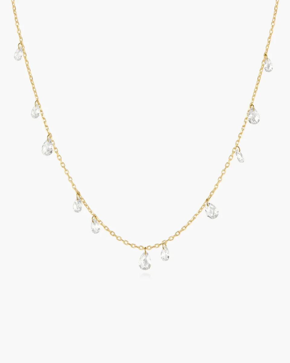 Ania Haie Sterling Silver Gold Plated Ethereal Teardrop Dangle Station Necklace
