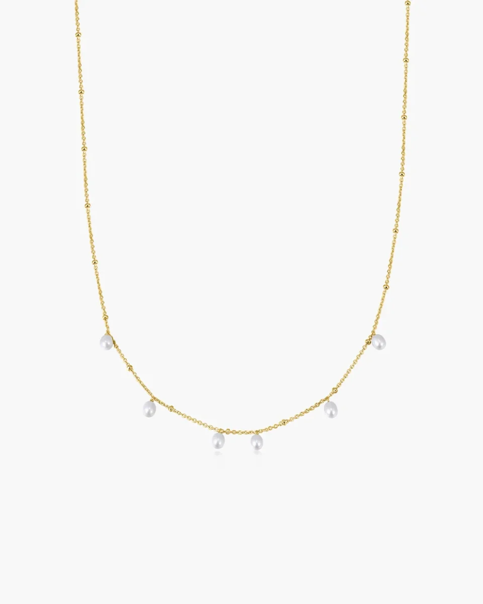 Ania Haie Sterling Silver Gold Plated Alternating Pearl & Bead Station Necklace